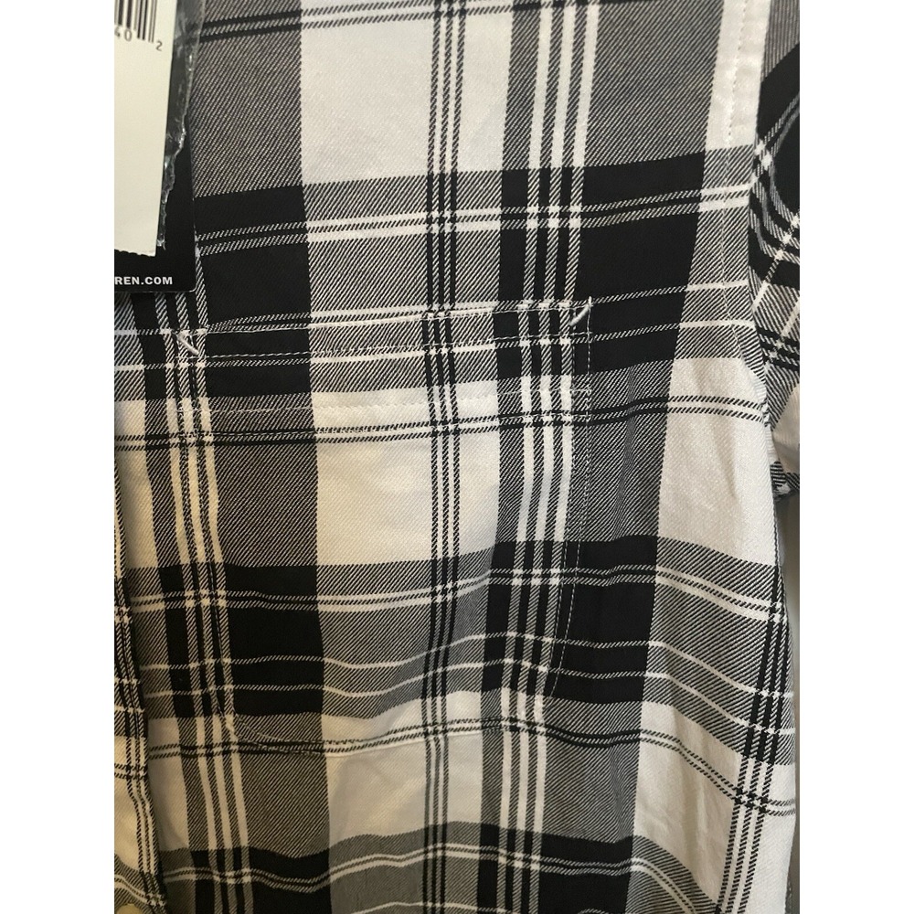 Ralph Lauren Women's XS Black White Plaid Flannel 100% Cotton Black Label - Picture 3 of 4
